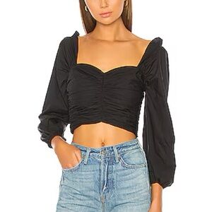 Black Ruched Long Sleeve Crop Top